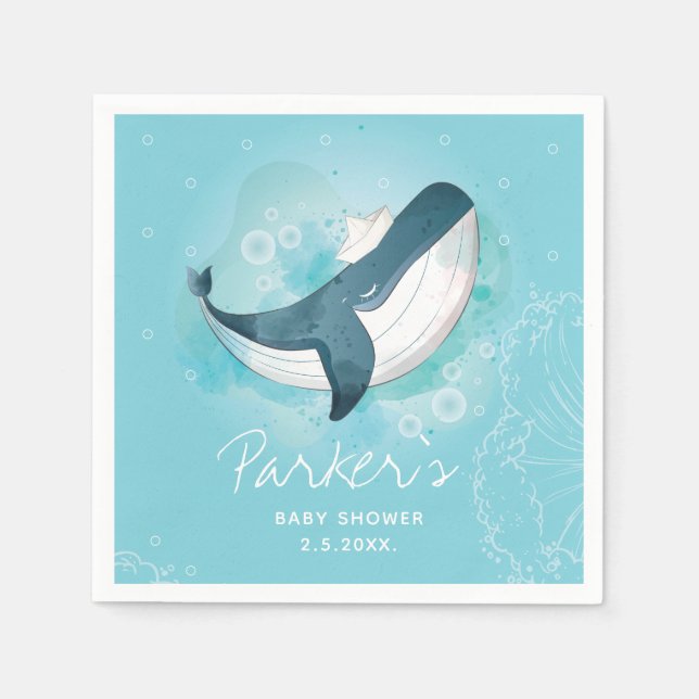Servilleta De Papel Baby Shower de ballenas personalizado (Anverso)