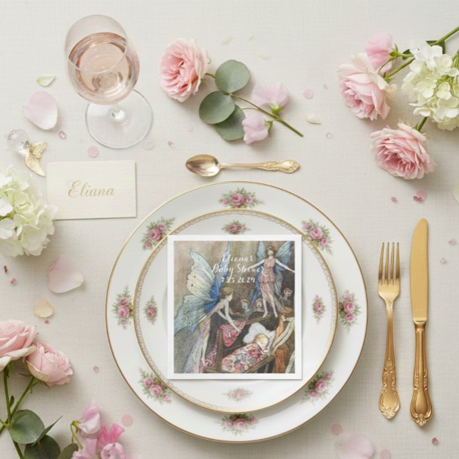 Servilleta De Papel Baby Shower de Bendición para Bebés de Hadas Rosad (Subido por el creador)