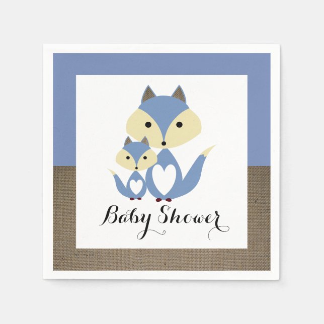 Servilleta De Papel Baby Shower de Blue Fox Burlap (Anverso)