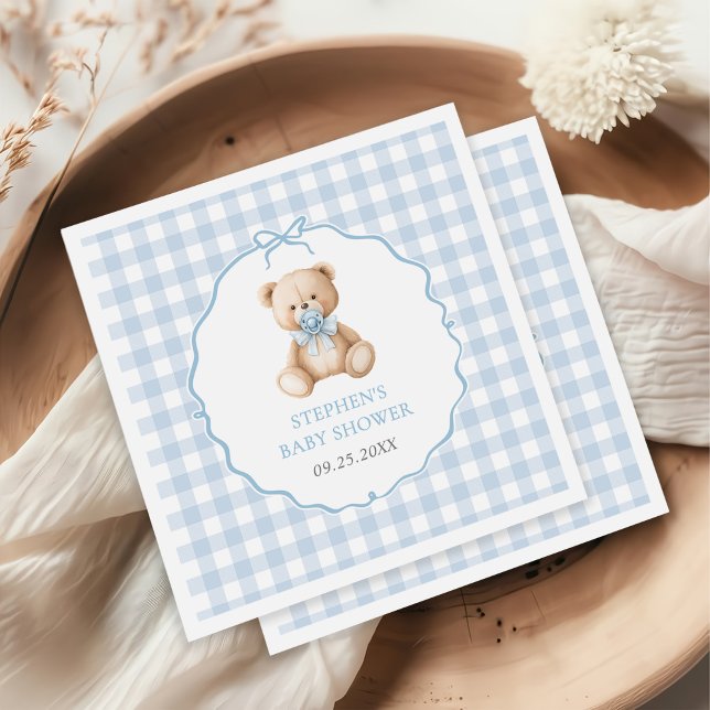 Servilleta De Papel Baby Shower de Blue Gingham Teddy Bear (Subido por el creador)