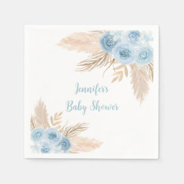 Servilleta De Papel Baby Shower de Boho Blue Pampas Grass Floral