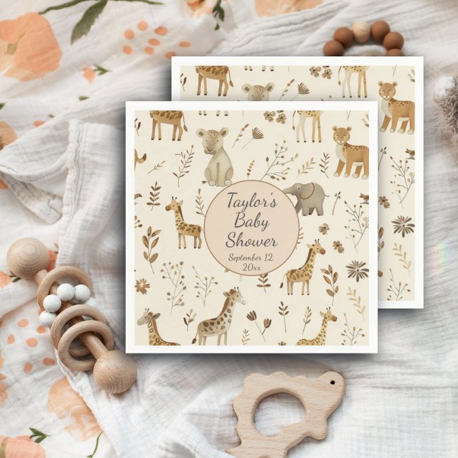 Servilleta De Papel Baby Shower de Boho White Beige Jungle Animales (Subido por el creador)