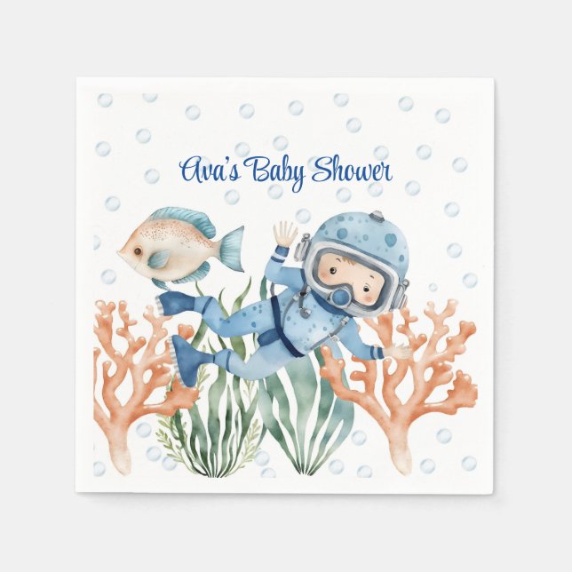 Servilleta De Papel Baby Shower De Boy Under the Sea (Anverso)