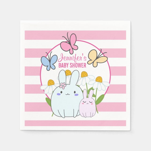 Servilleta De Papel Baby Shower de Bunnies, mariposas y maricas (Anverso)