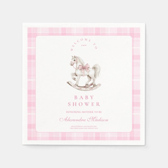 Servilleta De Papel Baby Shower de caballo rocoso rosado (Anverso)