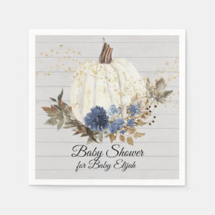 Servilleta De Papel Baby Shower de calabaza floral azul de la Marina R