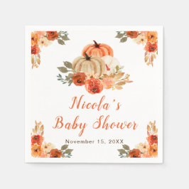 Servilleta De Papel Baby Shower de calabazas florales naranjas