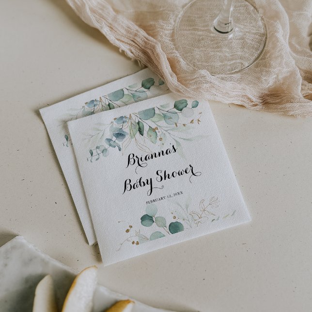 Servilleta De Papel Baby Shower de caligrafía floral de oro ruso (Subido por el creador)