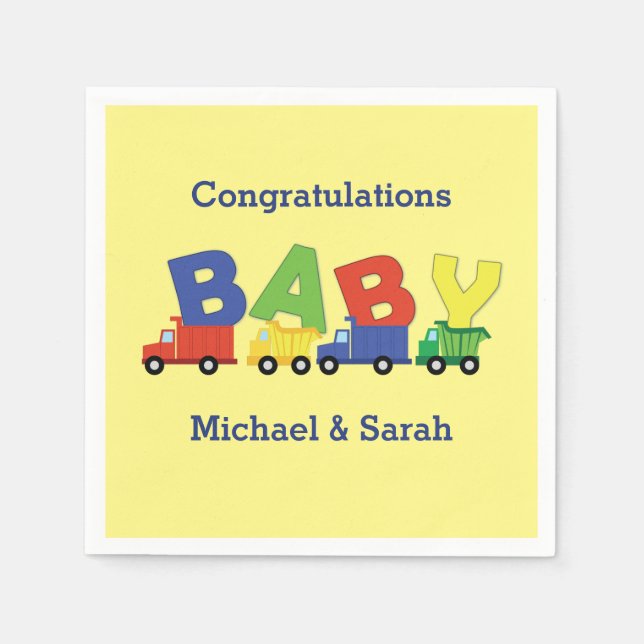 Servilleta De Papel Baby Shower de camiones (Anverso)