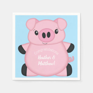 Servilleta De Papel Baby Shower de cerdo azul
