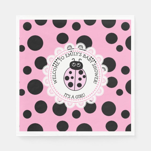 Servilleta De Papel Baby Shower de Chica Pink Ladybug (Anverso)