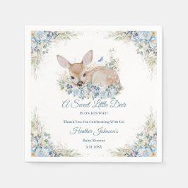 Servilleta De Papel Baby Shower de ciervo floral azul y beige
