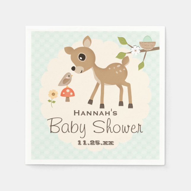 Servilleta De Papel Baby Shower de ciervos Mint Egg Woodland (Anverso)