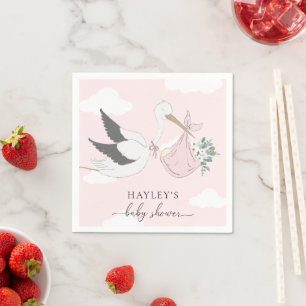 Servilleta De Papel Baby Shower de cigüeña rosa
