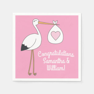 Servilleta De Papel Baby Shower de cigüeña rosa