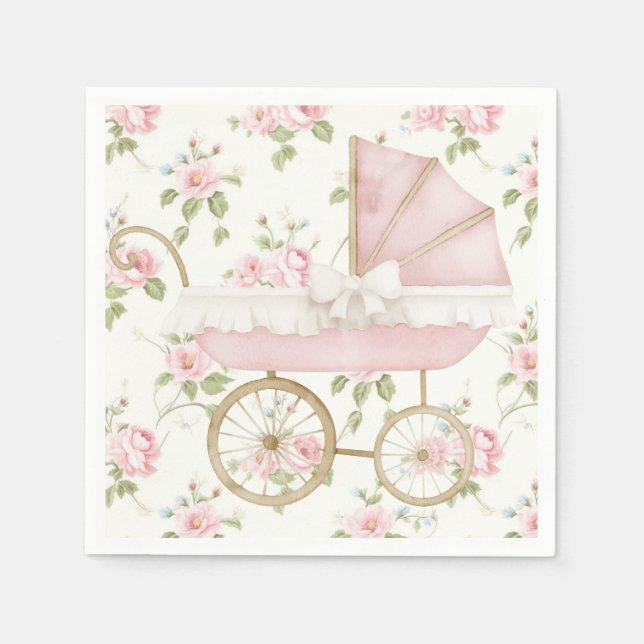 Servilleta De Papel Baby Shower De Cinta Floral Rosa (Anverso)