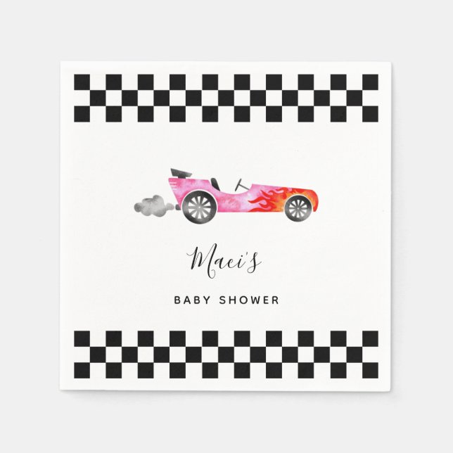 Servilleta De Papel Baby Shower de coches de carreras rosadas (Anverso)