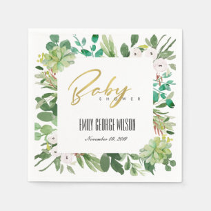 Servilleta De Papel Baby Shower DE COLOR DE AGUA DE LA FOLIAGE VERDE S