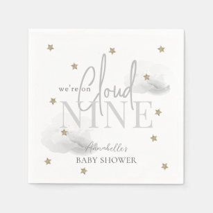 Servilleta De Papel Baby Shower de color de agua gris Nube 9 estrellas