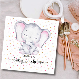 Servilleta De Papel Baby Shower de color de agua rosa para elefantes