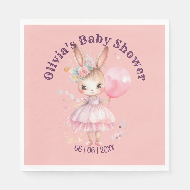 Servilleta De Papel Baby Shower de Conejo Rosa Cute (Anverso)