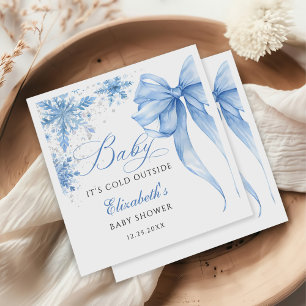 Servilleta De Papel Baby Shower de copas de nieve con soplo azul inver