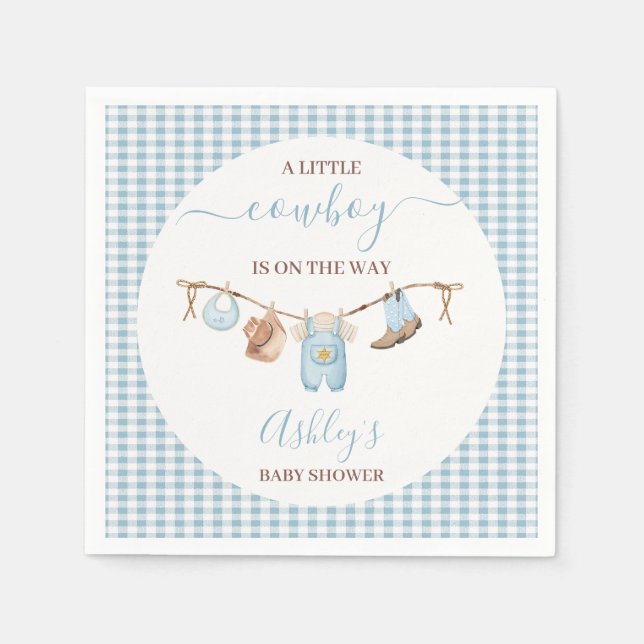 Servilleta De Papel Baby Shower de Cowboy Blue Cothesline Brown (Anverso)