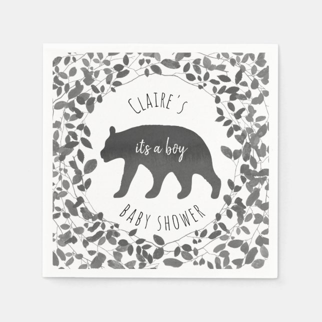 Servilleta De Papel Baby Shower de cubo de oso negro y blanco (Anverso)
