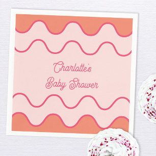 Servilleta De Papel Baby Shower de curva rosa Naranja ondulada retro