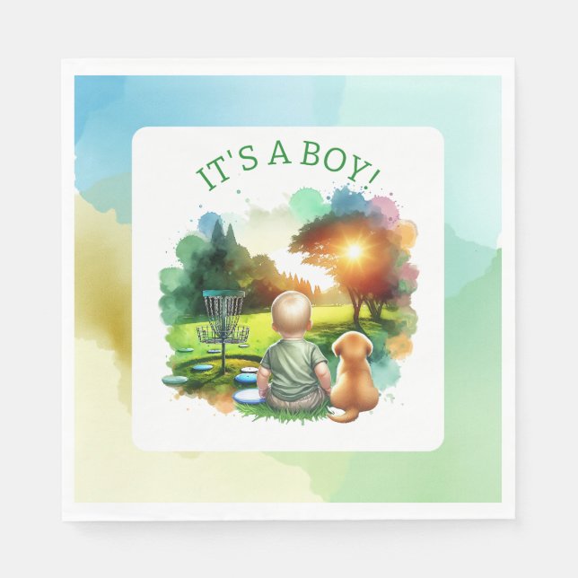 Servilleta De Papel Baby Shower de Cute Disk Golf Boy | It's a Boy! (Anverso)