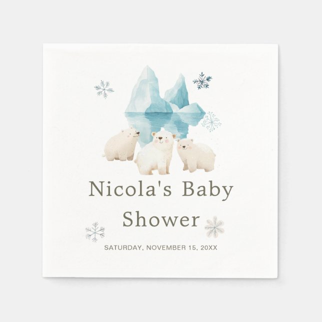 Servilleta De Papel Baby Shower de Cute Winter Polar Bears (Anverso)