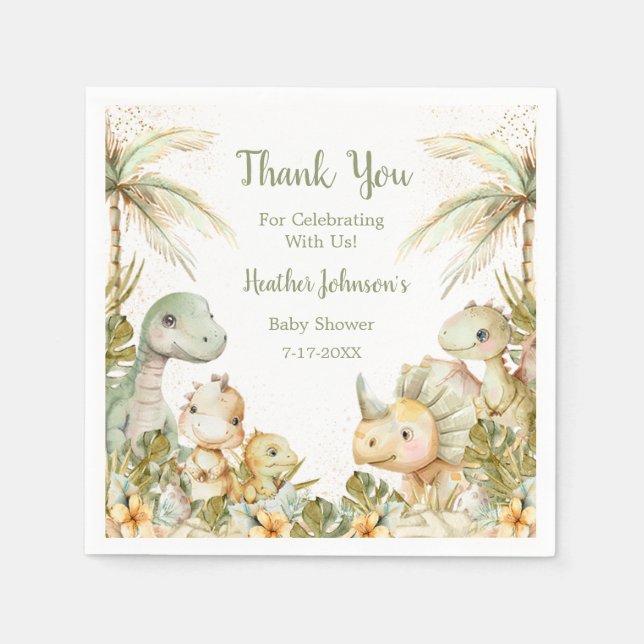 Servilleta De Papel Baby Shower de Dinosaurio Neutral Boho (Anverso)