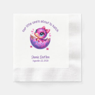 Servilleta De Papel Baby Shower de dinosaurios morados "Hatching Pront