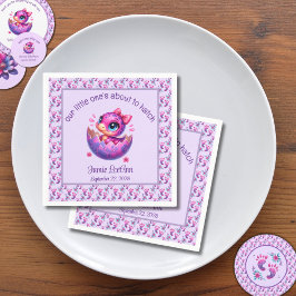 Servilleta De Papel Baby Shower de dinosaurios morados "Hatching Pront