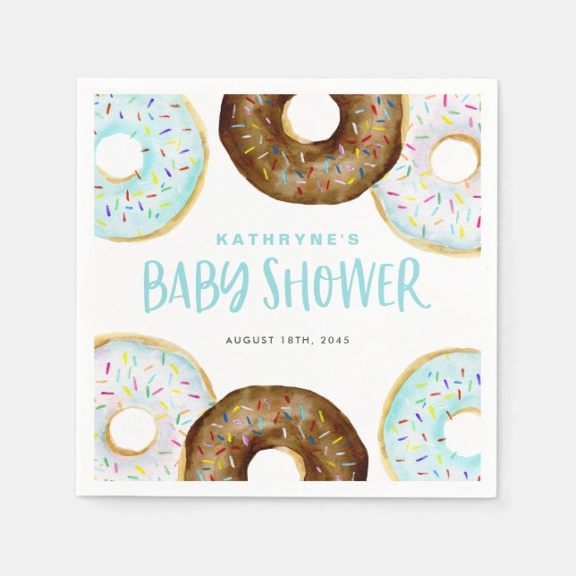 Servilleta De Papel Baby Shower de donuts azules y de chocolate (Anverso)