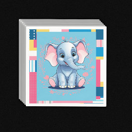 Servilleta De Papel Baby Shower de Elefante Azul de la Selva Colorida