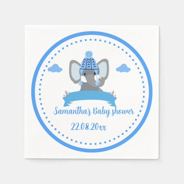Servilleta De Papel Baby Shower de elefante azul ruso personalizado (Anverso)