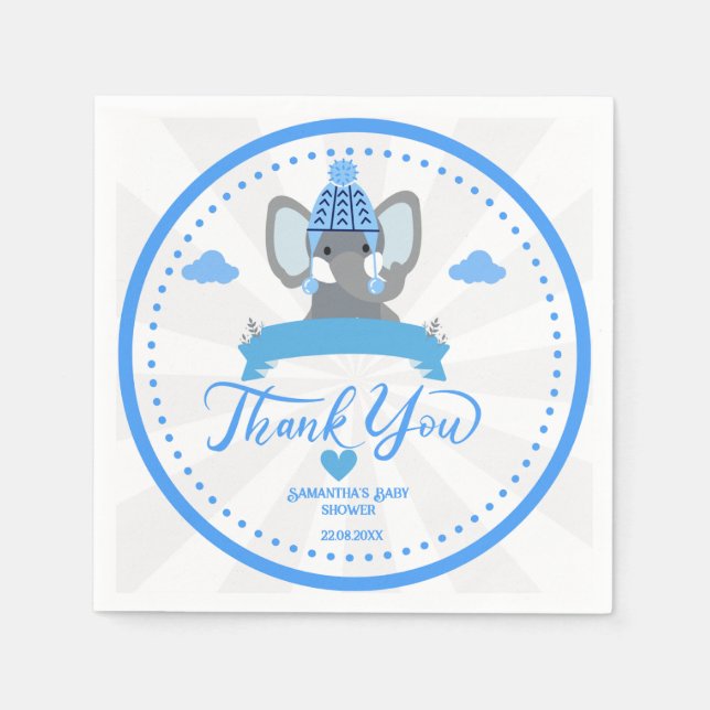 Servilleta De Papel Baby Shower de elefante azul ruso personalizado (Anverso)