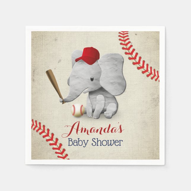 Servilleta De Papel Baby Shower de elefante cuto de béisbol (Anverso)