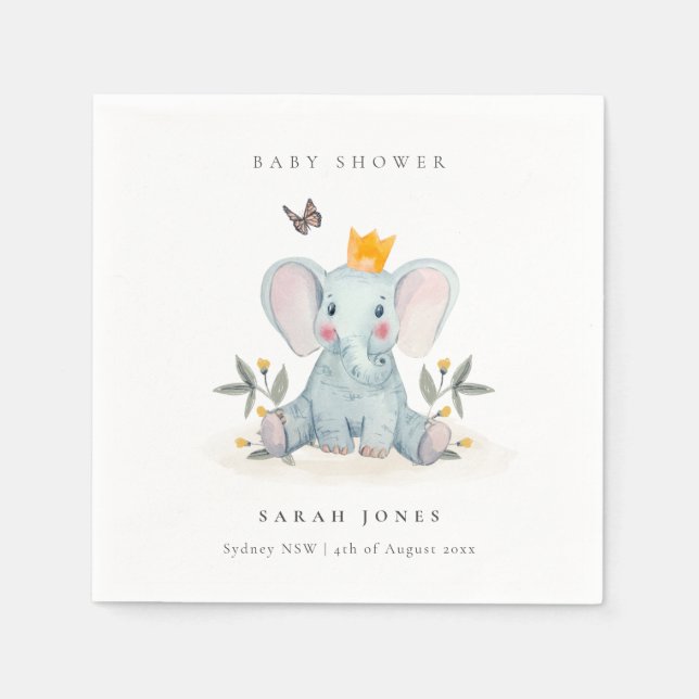 Servilleta De Papel Baby Shower de elefante de bebé de bosque (Anverso)