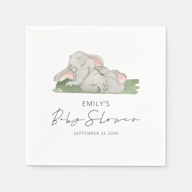 Servilleta De Papel Baby Shower de elefante durmiente suave (Anverso)