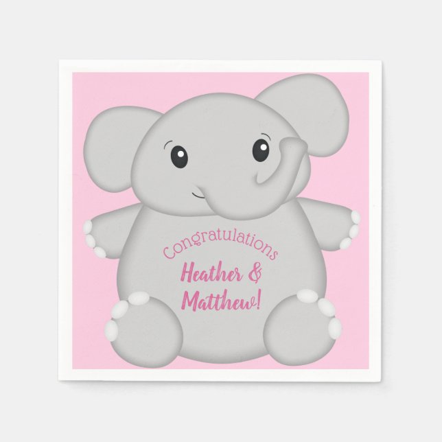 Servilleta De Papel Baby Shower de Elefante Rosa (Anverso)