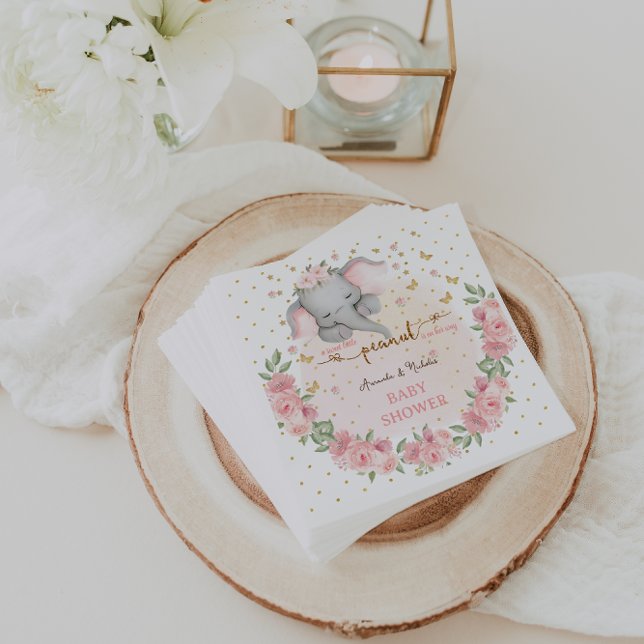Servilleta De Papel Baby Shower de Elephant Cute Floral Pink Boho (Subido por el creador)
