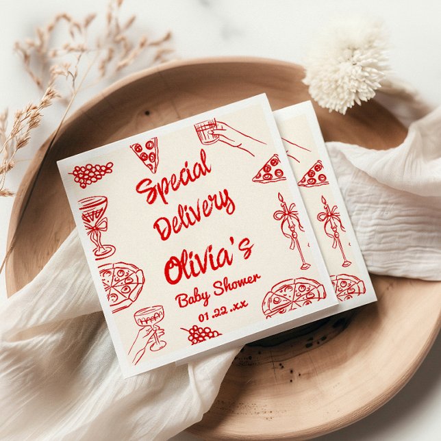 Servilleta De Papel Baby Shower de entrega especial de Pizza Hand (Subido por el creador)