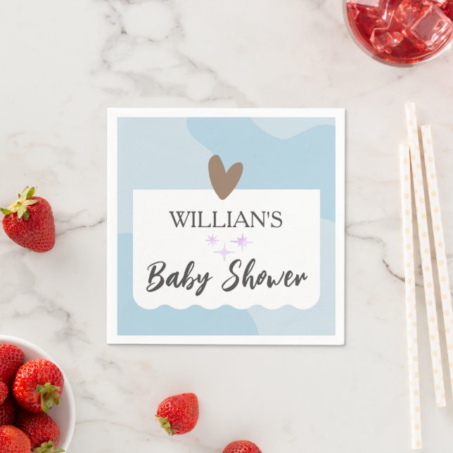 Servilleta De Papel Baby Shower de estrella pequeña azul claro moderno (In situ)