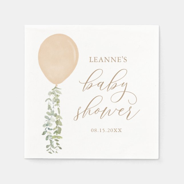 Servilleta De Papel Baby Shower de Eucalyptus Gold Balloon (Anverso)