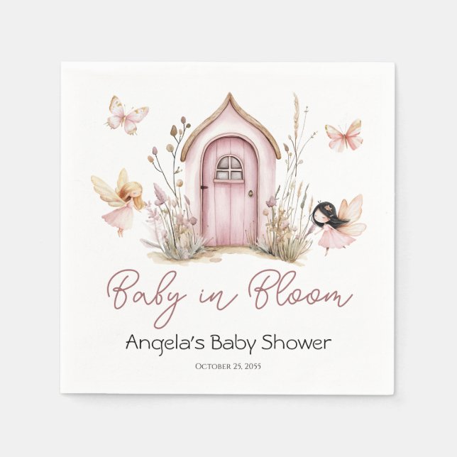 Servilleta De Papel Baby Shower de Fechas de Pink Woodland (Anverso)