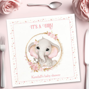 Servilleta De Papel Baby Shower de flor blanca rosada de elefante suav