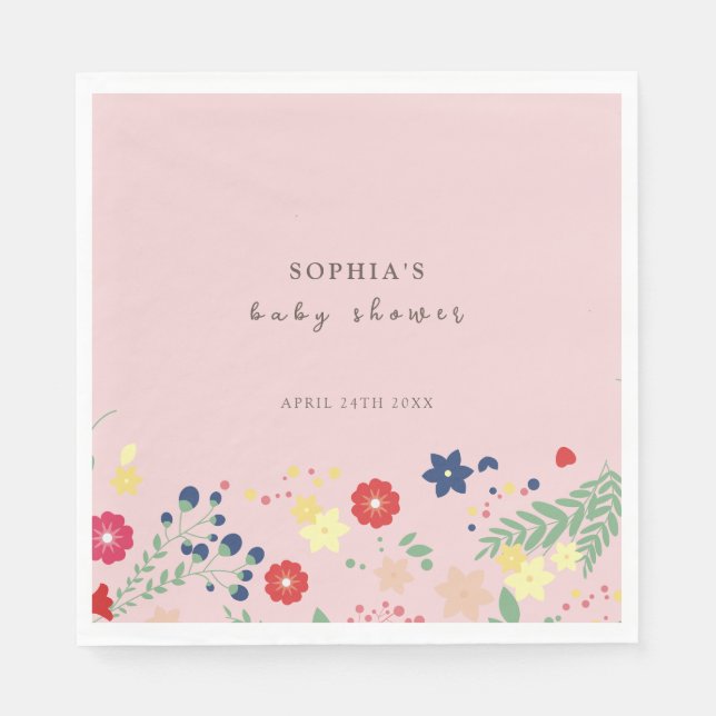 Servilleta De Papel Baby Shower de Flor Silvestre Sencilla Rosa (Anverso)