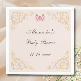 Servilleta De Papel Baby Shower de Flores Vintage Pink Peony Rococo